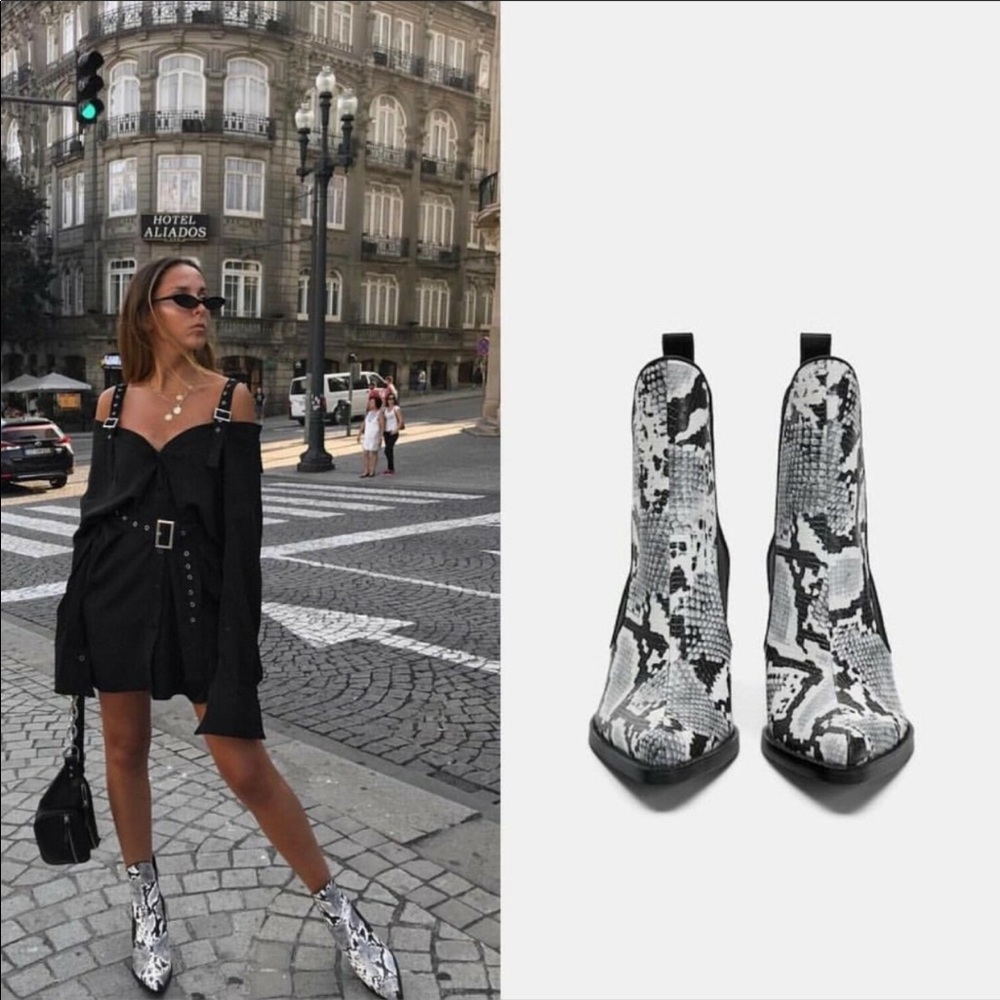 Zara cowboy ankle snakeskin booties
